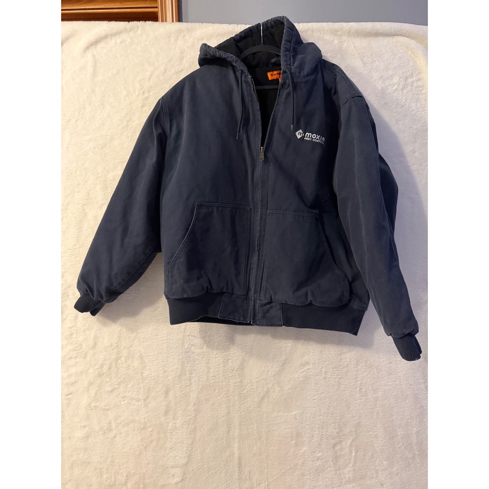 CornerStone Mens XL Navy Blue Duck Cloth Hooded Work Jacket Moxie Pest Control